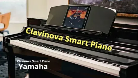 Yamaha Clavinova Smart Piano with a tablet on the music rest